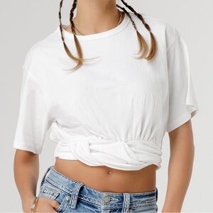 Miss Me Gathered Boxy Tee White Short Sleeve Cropped Top